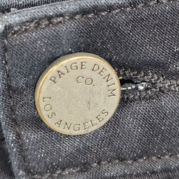 Paige Verdugo Crop Jeans 32 Black Overdye Midrise Ankle Stretch Skinny 5 Pocket - Picture 7 of 15